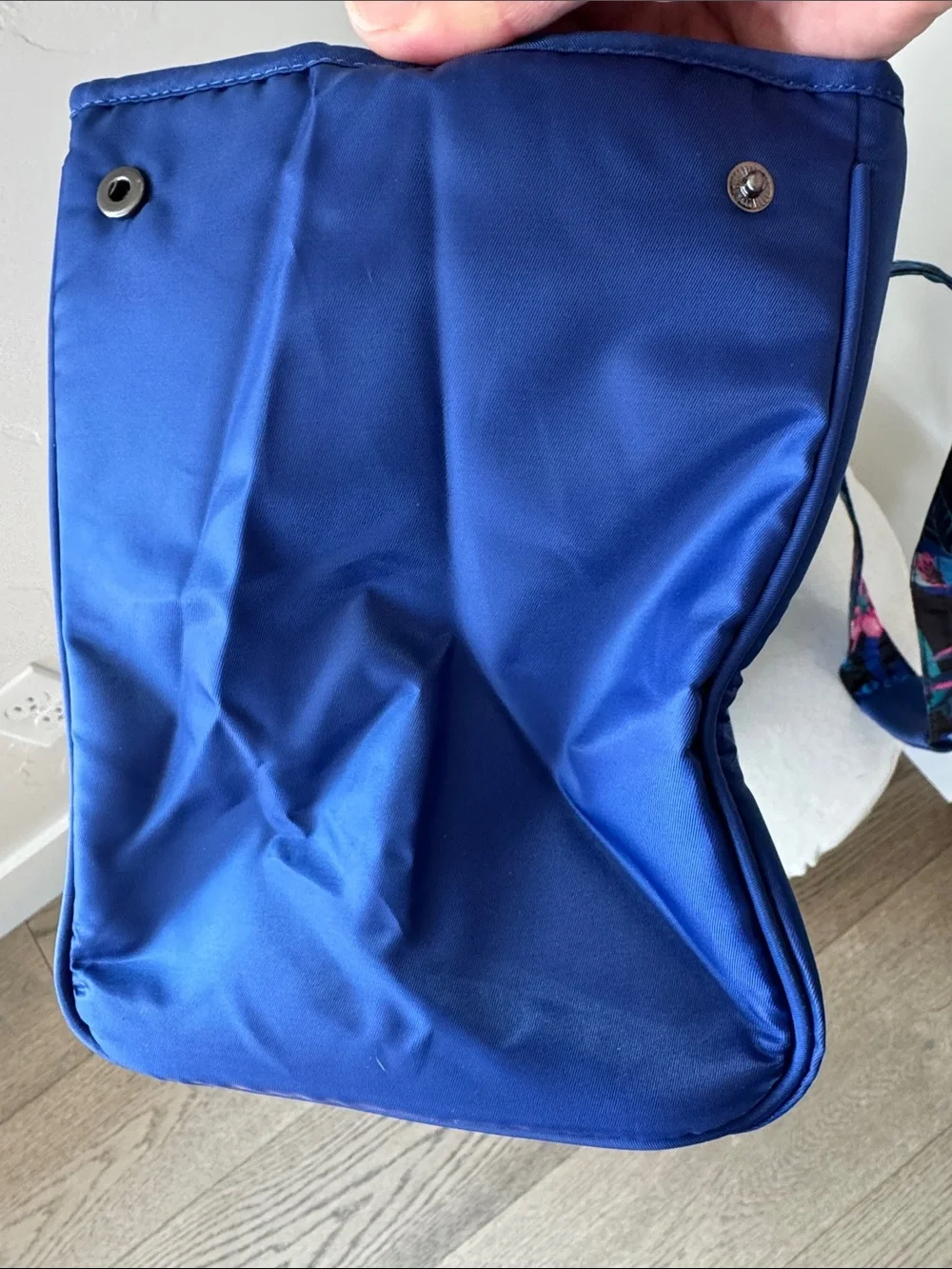 Lug Mini Rover Cobalt Blue Floral-Trim Expandable and collapsible Tote Bag NWT